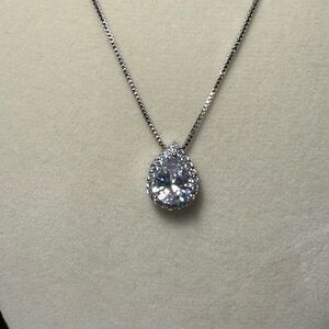 Elegant Silver Teardrop Moissanite Diamond Necklace